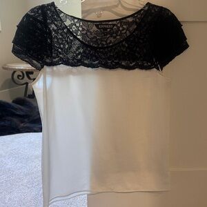 Express Lace Overlay Blouse in Black and White